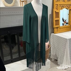 fab'rik Teal Fringe Open Jacket